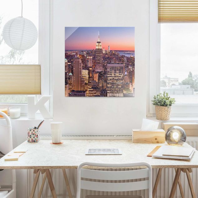 Glass print - Sunset Manhattan New York City