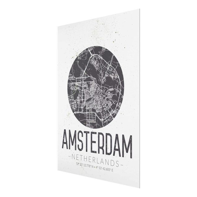 Glass print - Amsterdam City Map - Retro
