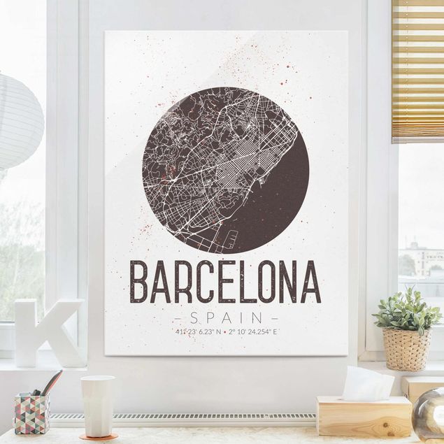 Glas Magnetboard Barcelona City Map - Retro