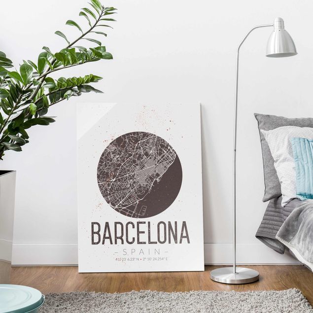Glass print - Barcelona City Map - Retro