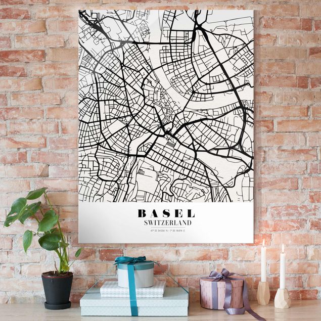 Glas Magnetboard Basel City Map - Classic