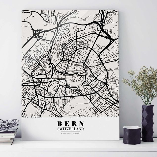 Magnettafel Glas Bern City Map - Classical