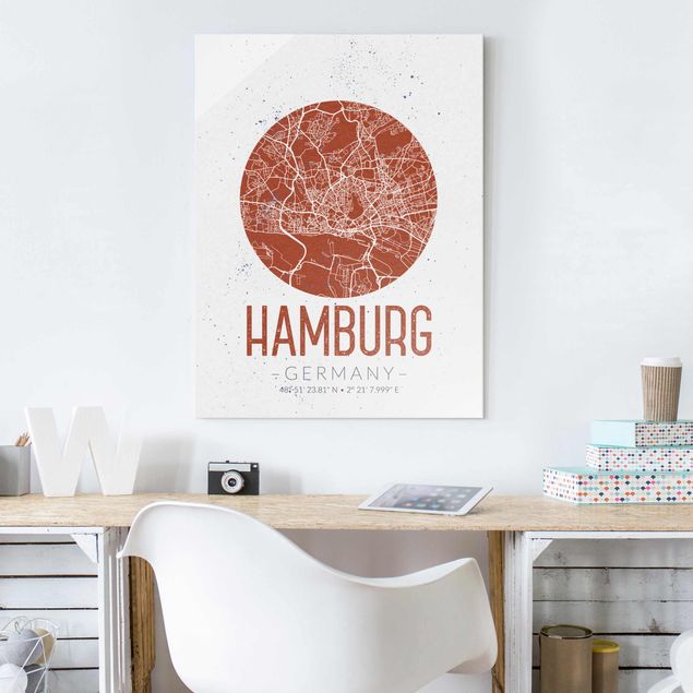 Glass print - Hamburg City Map - Retro