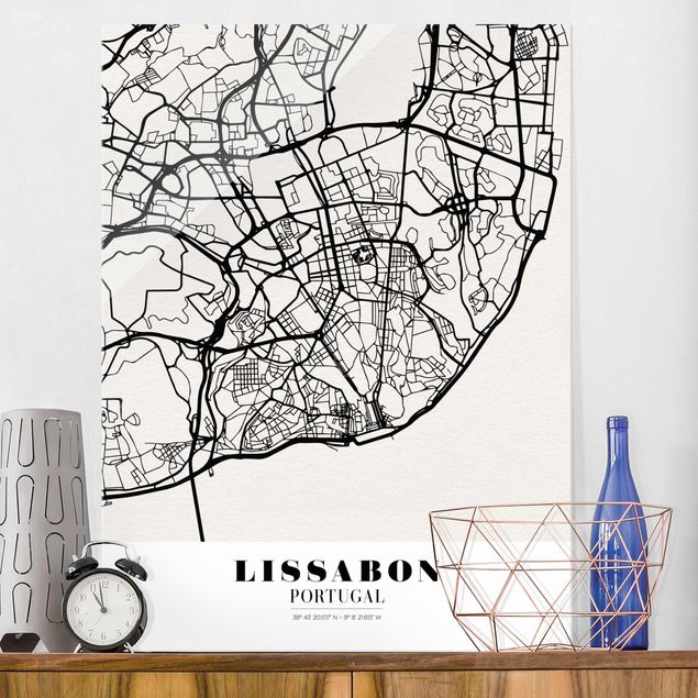 Glas Magnettafel Lisbon City Map - Classic