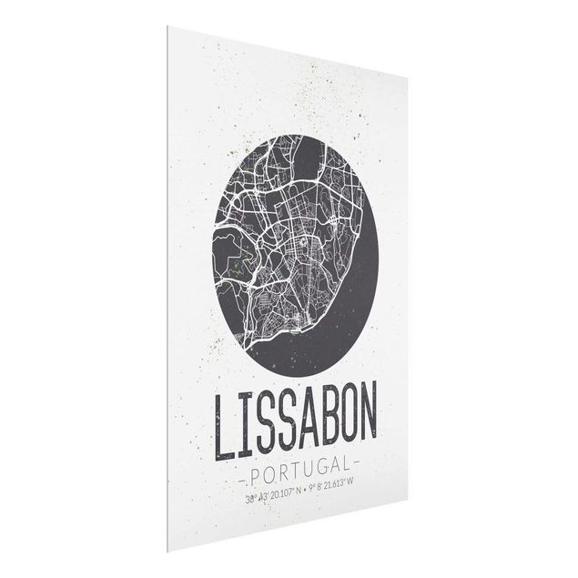Glass print - Lisbon City Map - Retro
