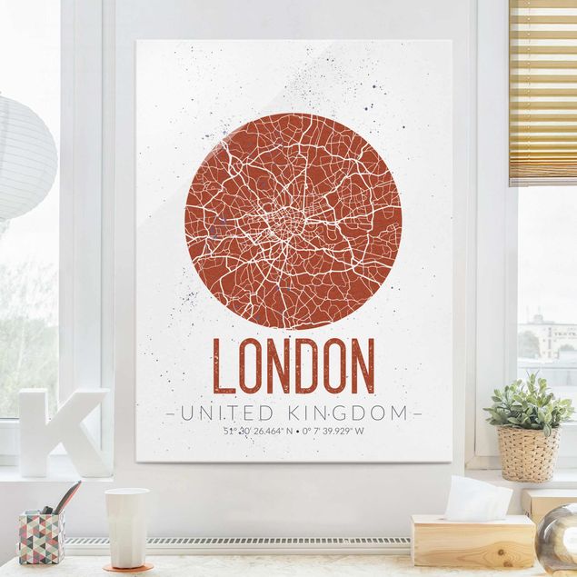 Glas Magnetboard City Map London - Retro