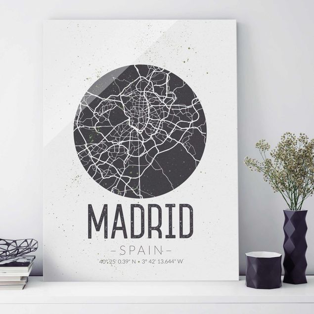 Glas Magnetboard Madrid City Map - Retro