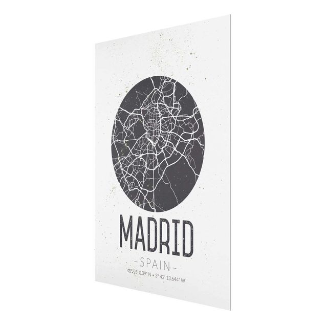 Glass print - Madrid City Map - Retro