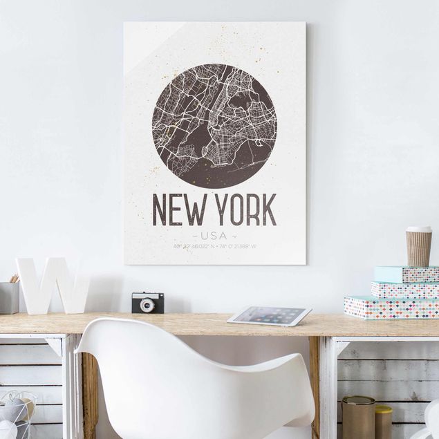 Glass print - New York City Map - Retro