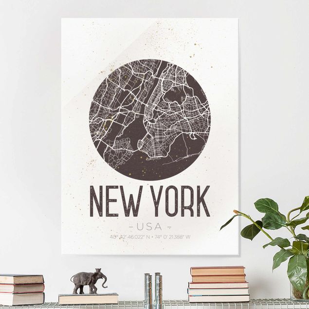 Magnettafel Glas New York City Map - Retro