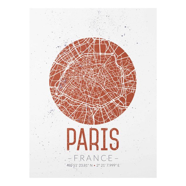 Glass print - City Map Paris - Retro