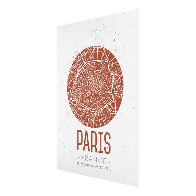 Glass print - City Map Paris - Retro