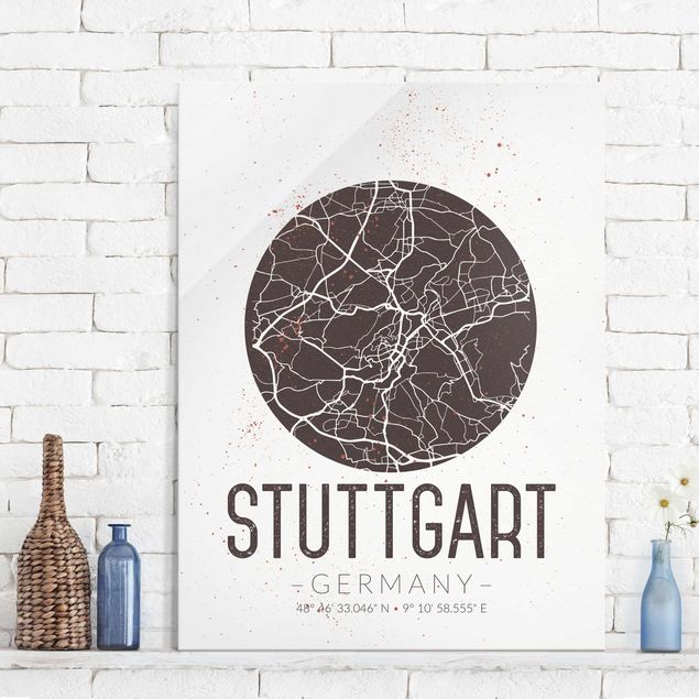 Glas Magnettafel Stuttgart City Map - Retro