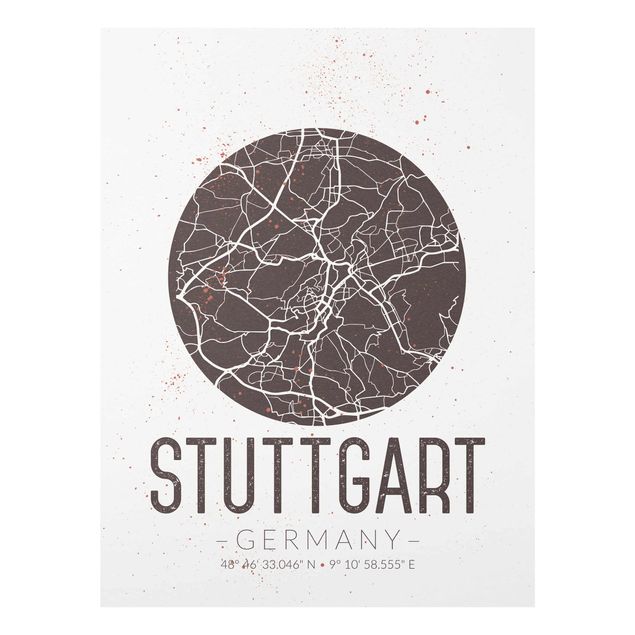 Glass print - Stuttgart City Map - Retro