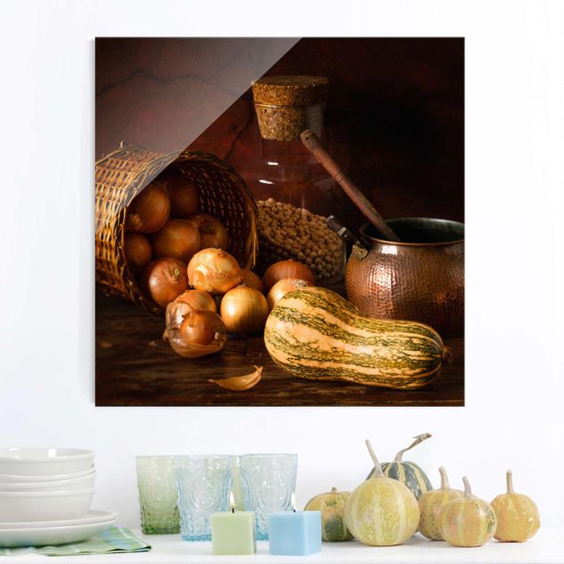 Glass print - Still Life With Onions