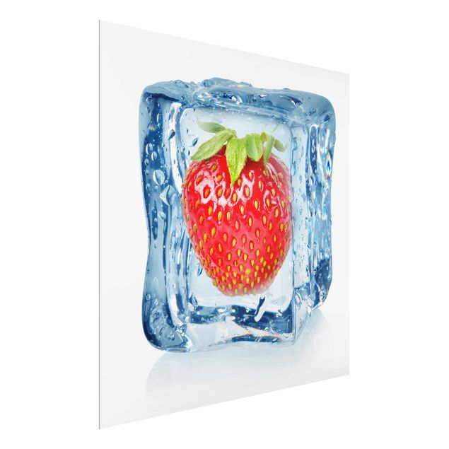 Glass print - Strawberry In Ice Cube