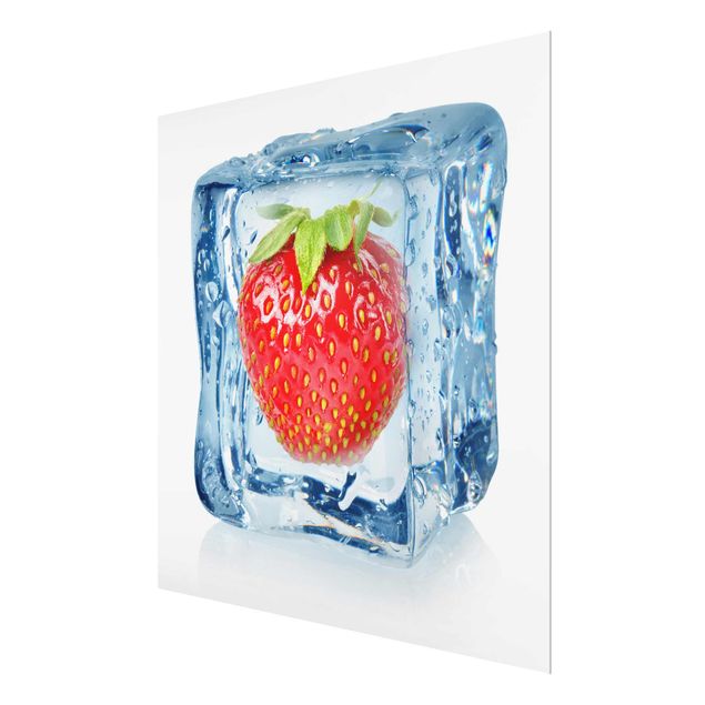 Glass print - Strawberry In Ice Cube