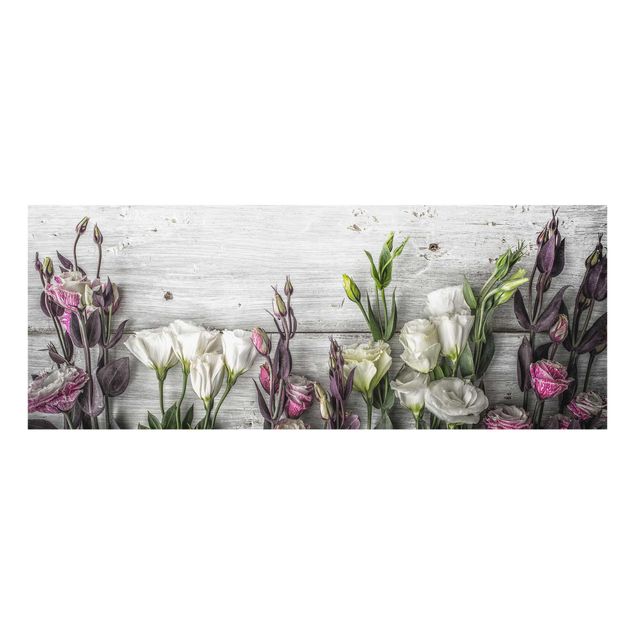 Glass print - Tulip Rose Shabby Wood Look
