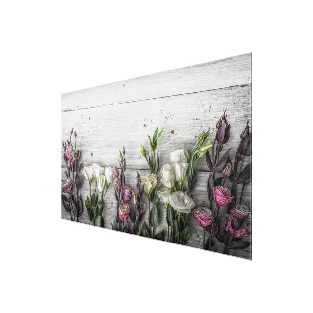 Glass print - Tulip Rose Shabby Wood Look