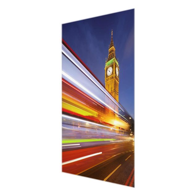 Glass print - Traffic in London at the Big Ben at night