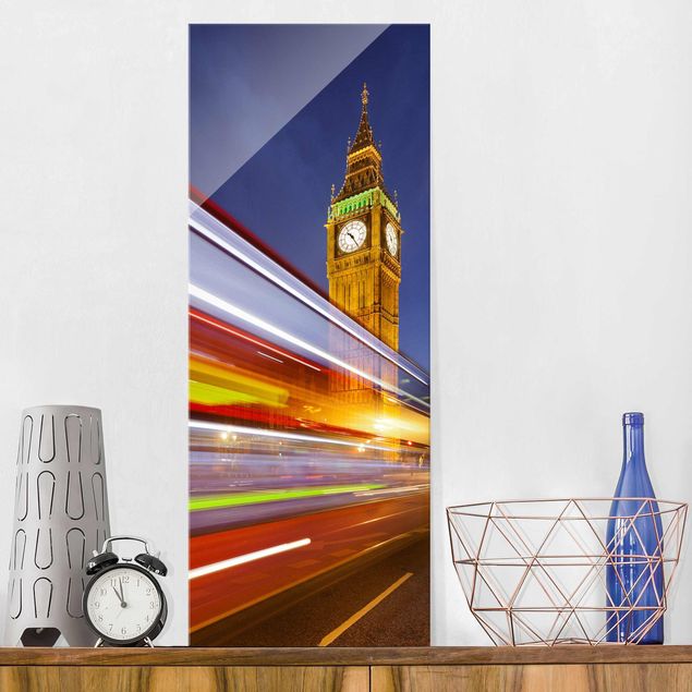 Glas Magnetboard Traffic in London at the Big Ben at night