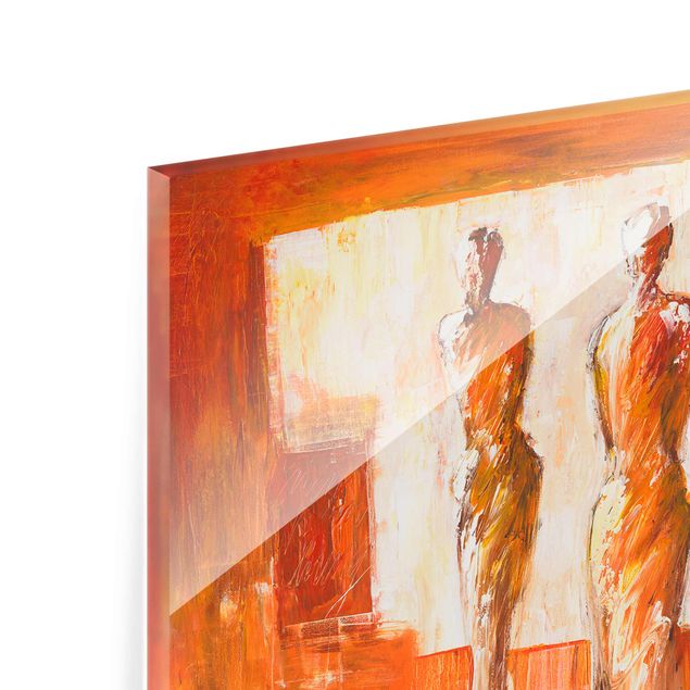 Glass print - Petra Schüßler - Four Figures In Orange
