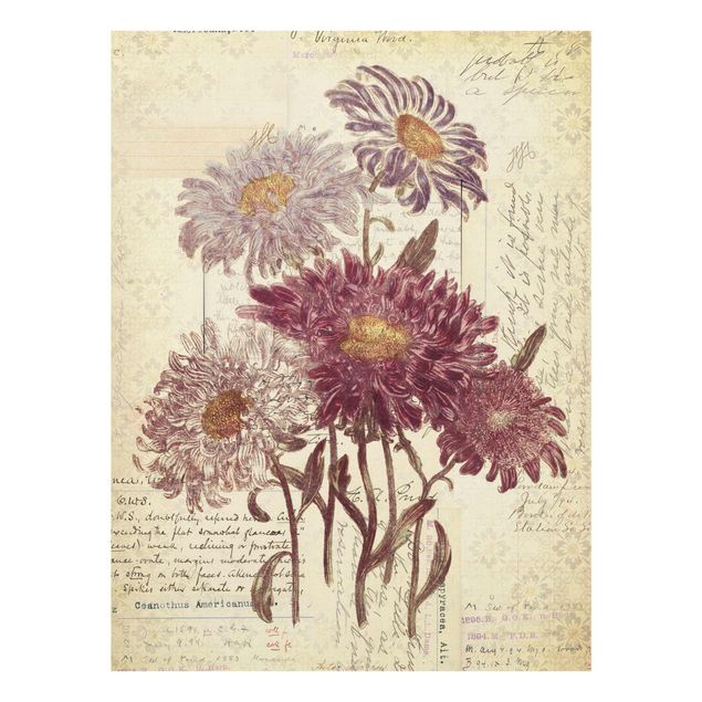Glass print - Vintage Flowers With Handwriting