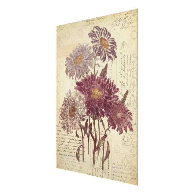Glass print - Vintage Flowers With Handwriting