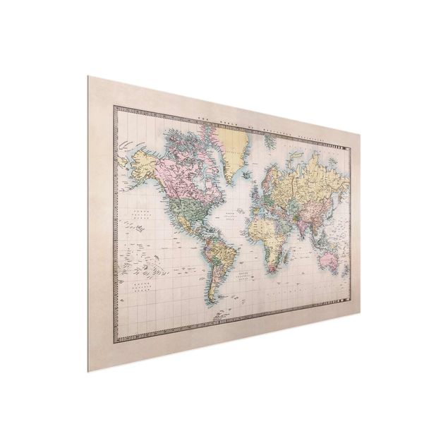 Glass print - Vintage World Map Around 1850