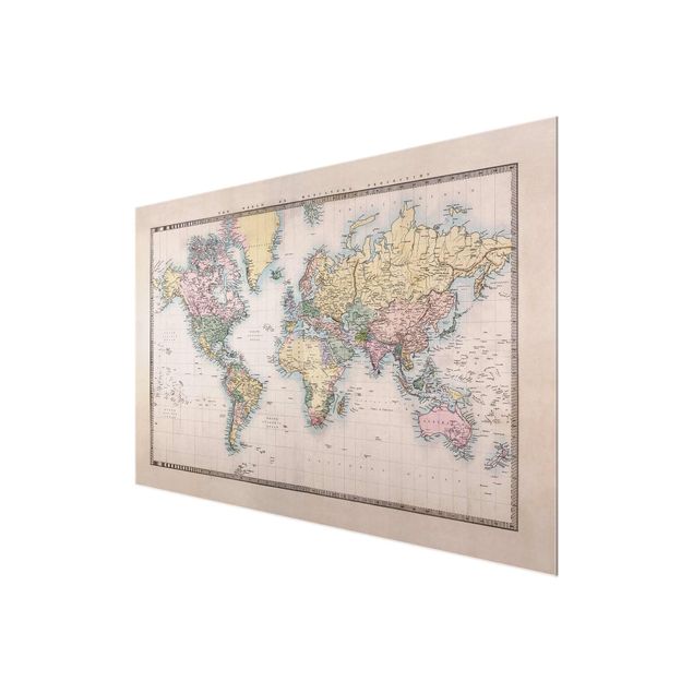 Glass print - Vintage World Map Around 1850
