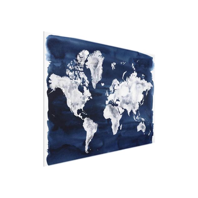 Glass print - Water World Map Dark