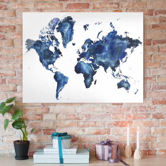 Glass print - Water World Map Light