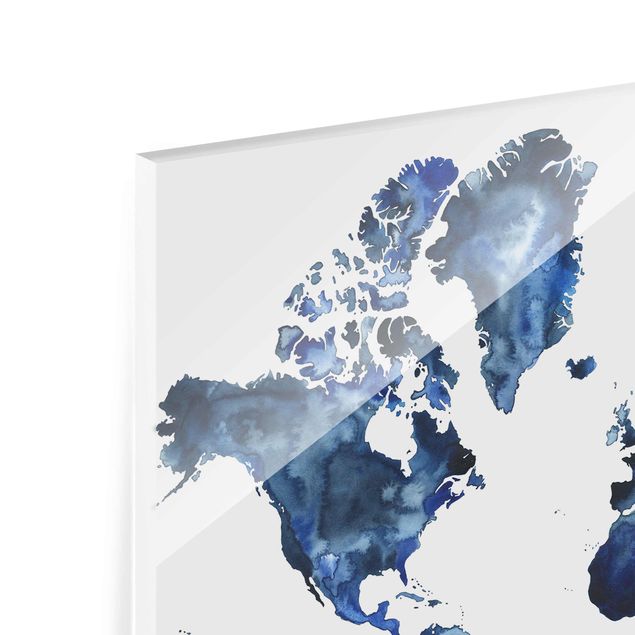 Glass print - Water World Map Light