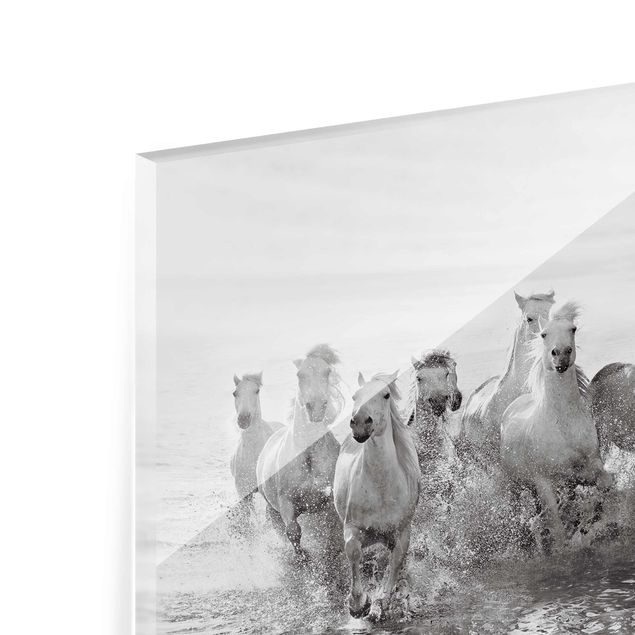 Glass print - White Horses In The Ocean