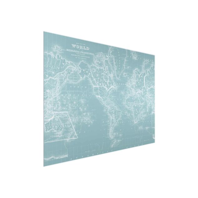 Glass print - World Map In Ice Blue
