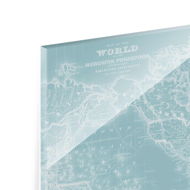Glass print - World Map In Ice Blue