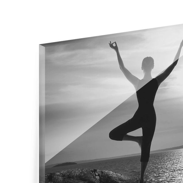 Glass print - Yoga white black