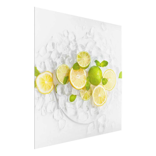 Glass print - Citrus Fruit On Ice Cubes