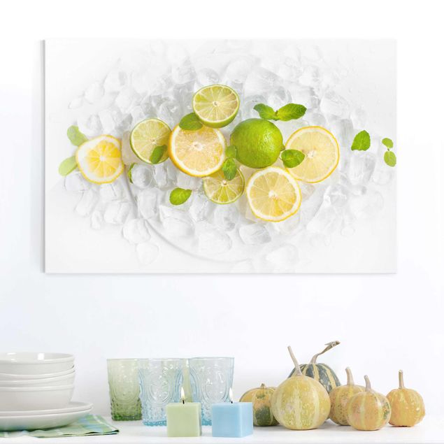Glass print - Citrus Fruit On Ice Cubes