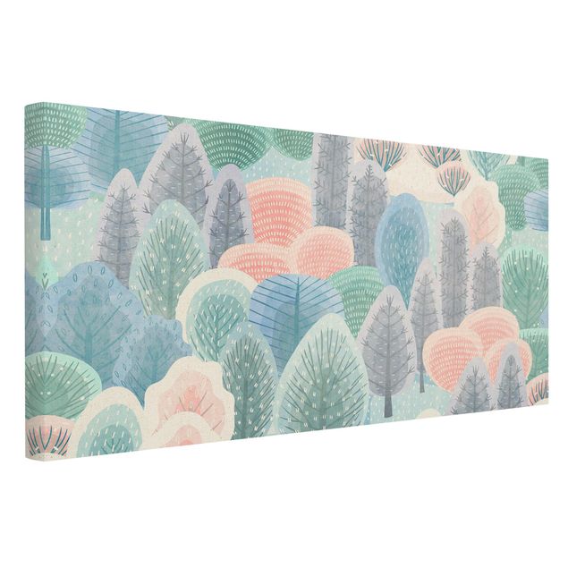 Natural canvas print - Happy Forest In Pastel - Landscape format 2:1