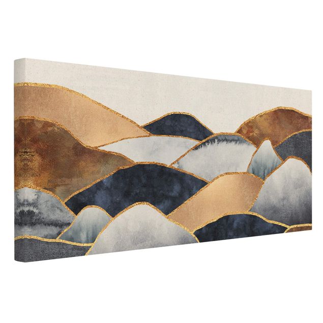 Natural canvas print - Golden Mountains Watercolour  - Landscape format 2:1