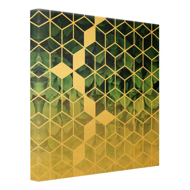 Canvas print - Green Leaves Golden Geometry