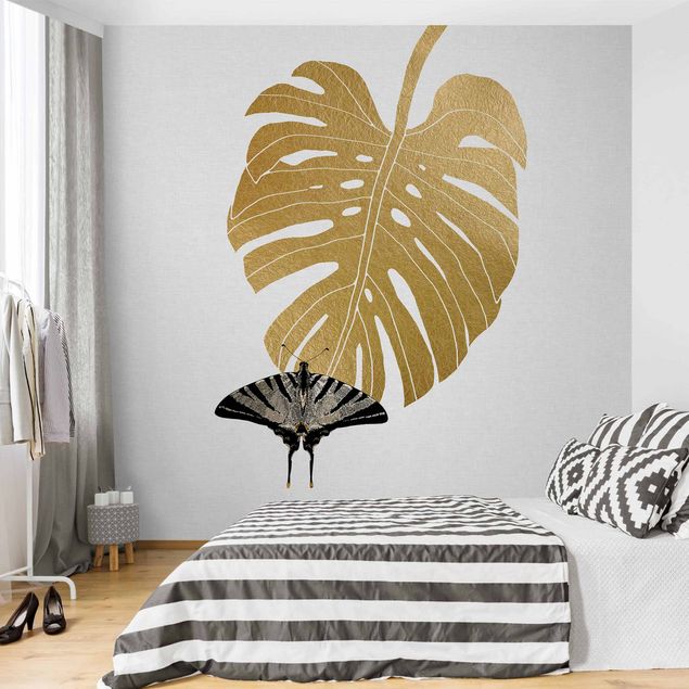 Wallpapers Golden Monstera With Butterfly