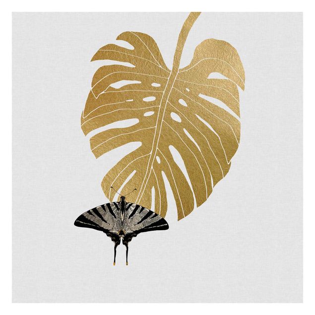 Walpaper - Golden Monstera With Butterfly