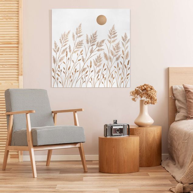 Print on canvas - Grasses And Moon In Gold