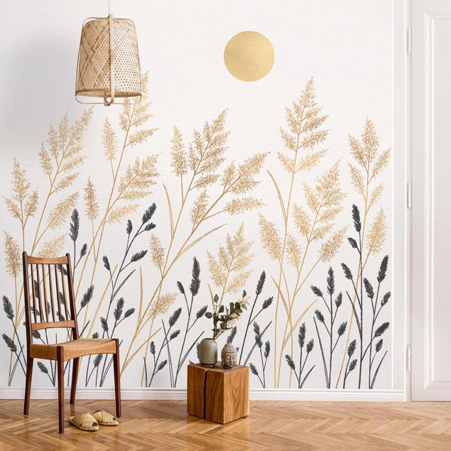 Wallpapers Grasses And Moon In Gold And Black