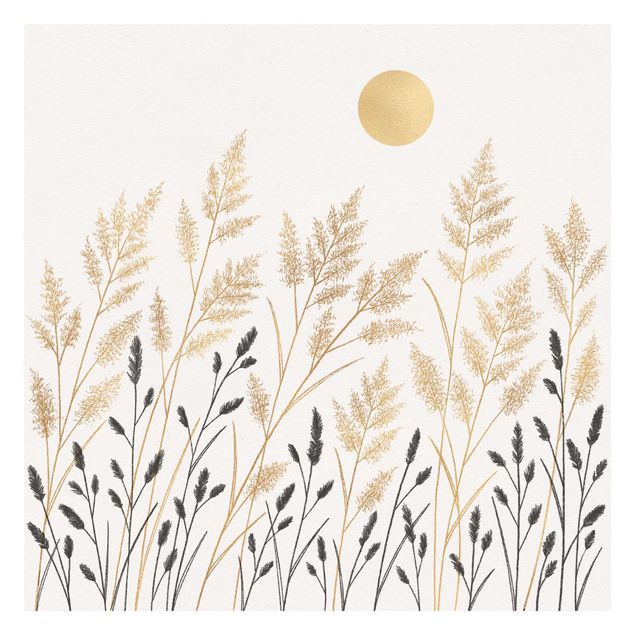 Wallpaper - Grasses And Moon In Gold And Black