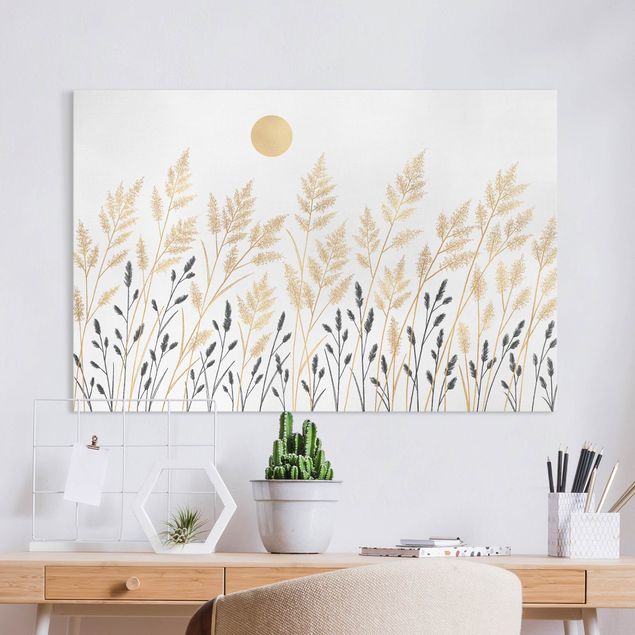 Print on canvas - Grasses And Moon In Gold And Black