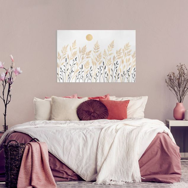 Print on canvas - Grasses And Moon In Gold And Black