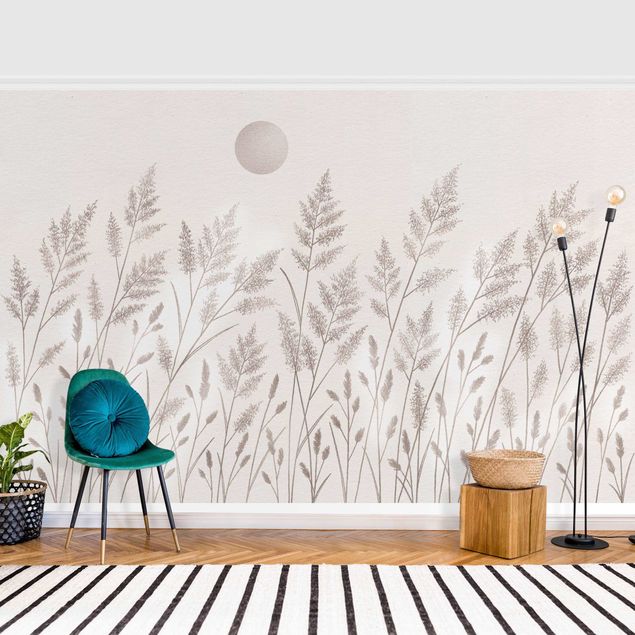 Wallpaper - Grasses And Moon In Silver